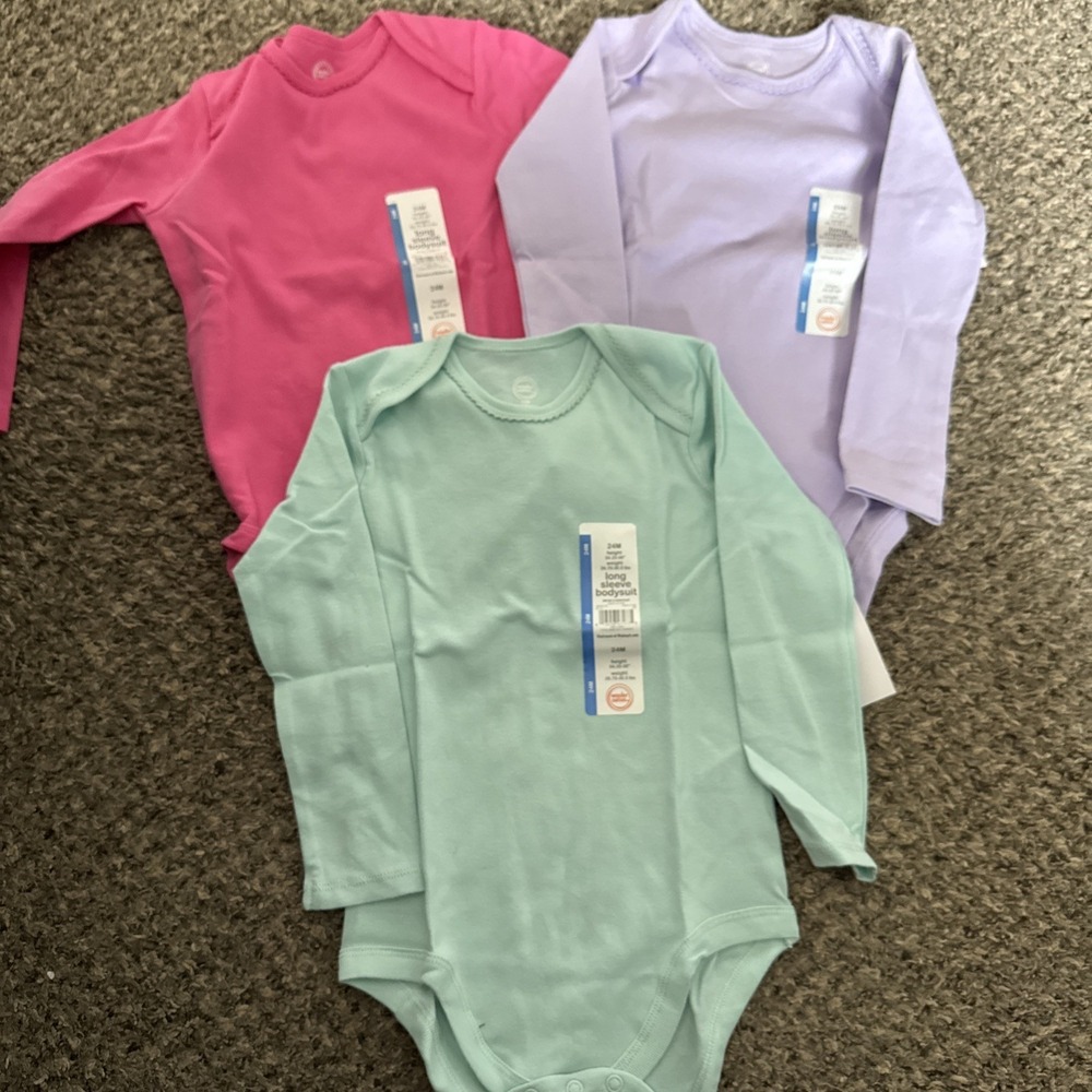 3 Wonder Nation Baby Girls Long Sleeve Bodysuits 24 Months NWT